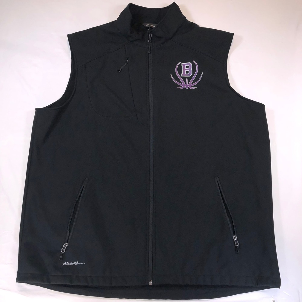 Eddie Bauer Mens 3XL Softshell Vest Black Full Zip Fleece Lined Basketball Logo